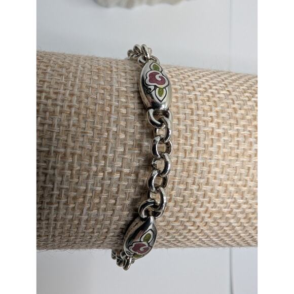 Brighton Floral Heart Charm Bracelet Silver Tone Enamel 7.5 Inch reversible - Picture 2 of 7